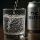 Close-up of a chilled THC seltzer poured into a glass with condensation