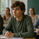 Diverse group of high school students attentively listening in a bright classroom, symbolizing balanced cannabis education and youth mental-health awareness.