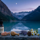 A serene, photorealistic widescreen photograph set during the cool 